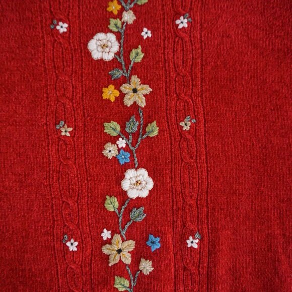 Vintage Alfred Dunner Red Floral Embroidered Chenille Sweater Grandmacore 3X NWT - Picture 5 of 9